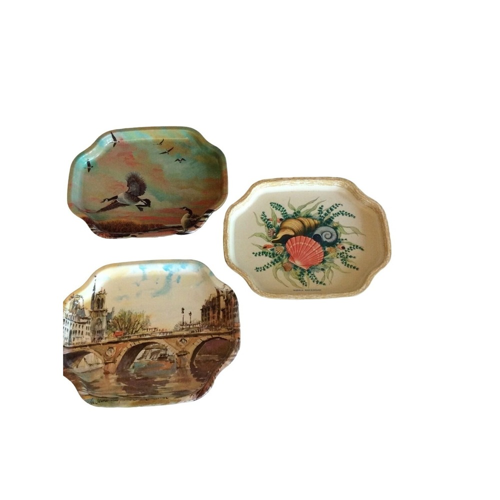 Set of 3 Vintage Metal Decorative Tin Tray Made In England By Elite